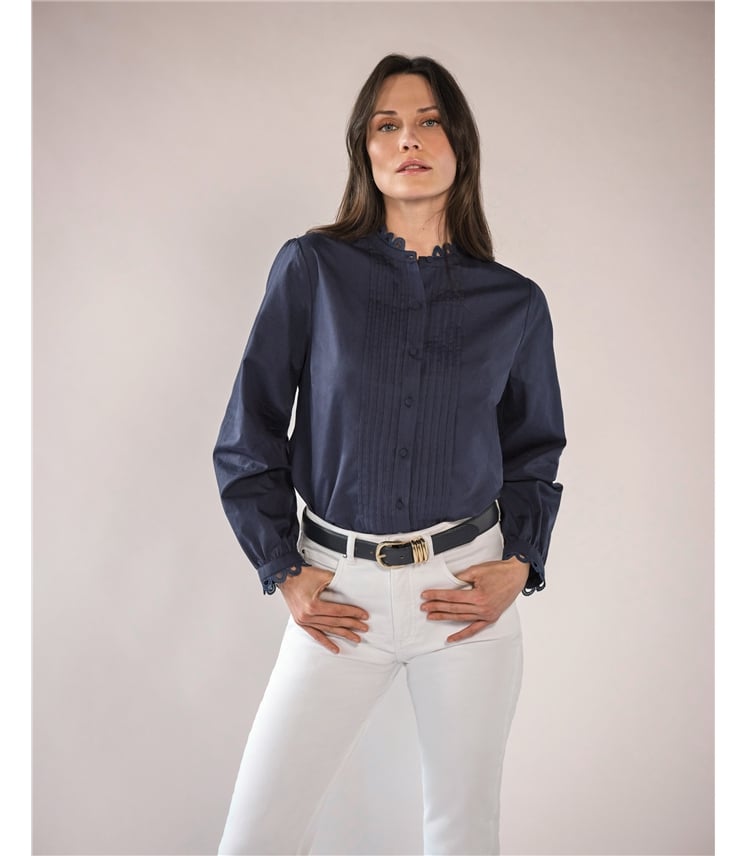 Loop Lace Trim Cotton Shirt