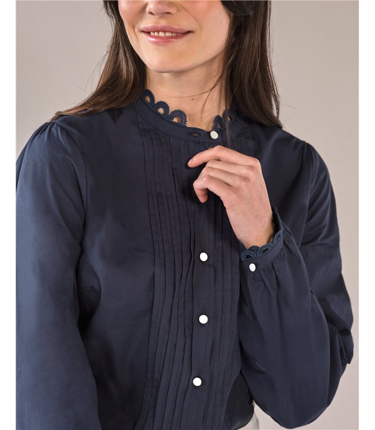 Loop Lace Trim Cotton Shirt