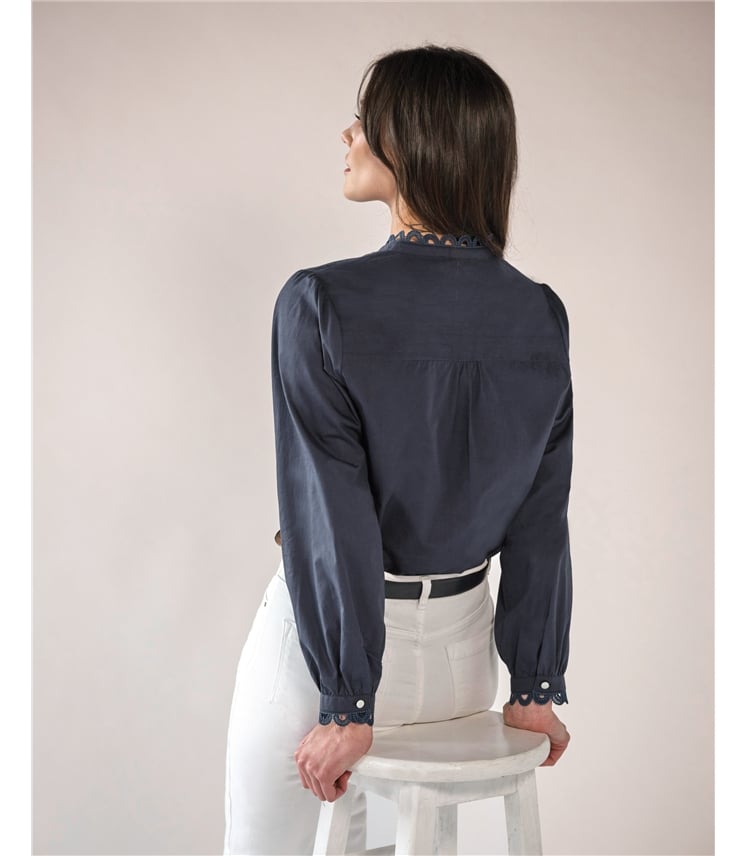 Loop Lace Trim Cotton Shirt