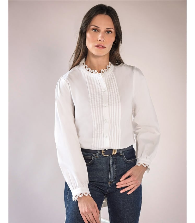 Loop Lace Trim Cotton Shirt