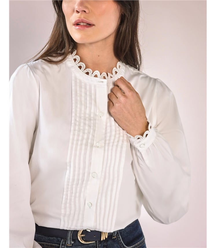 Loop Lace Trim Cotton Shirt