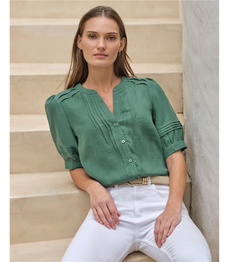 Linen Pintuck Blouse