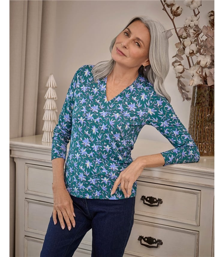 Jersey High V Neck Top