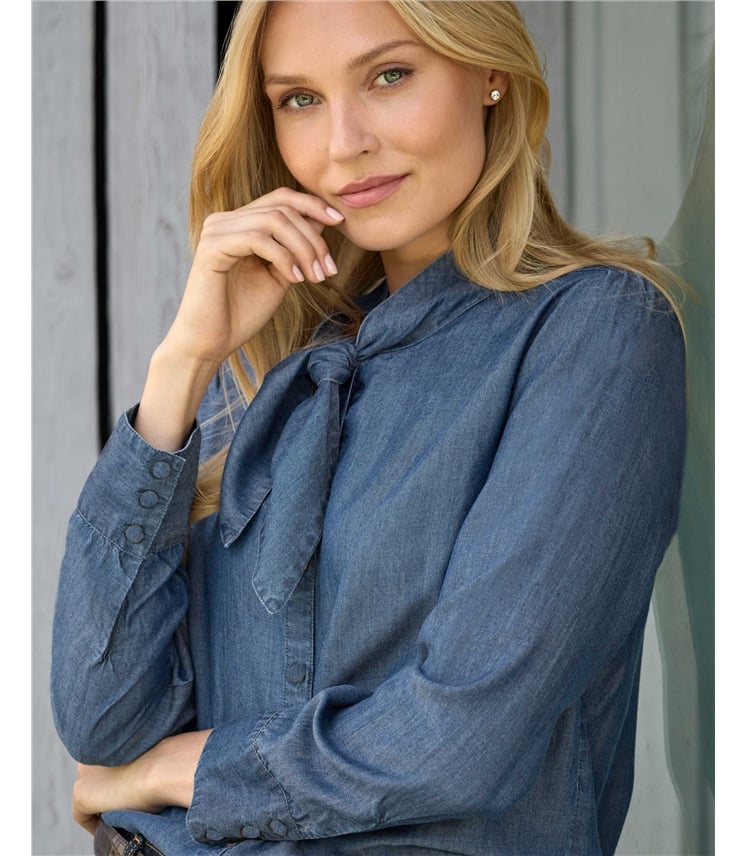Cotton Tie Neck Shirt