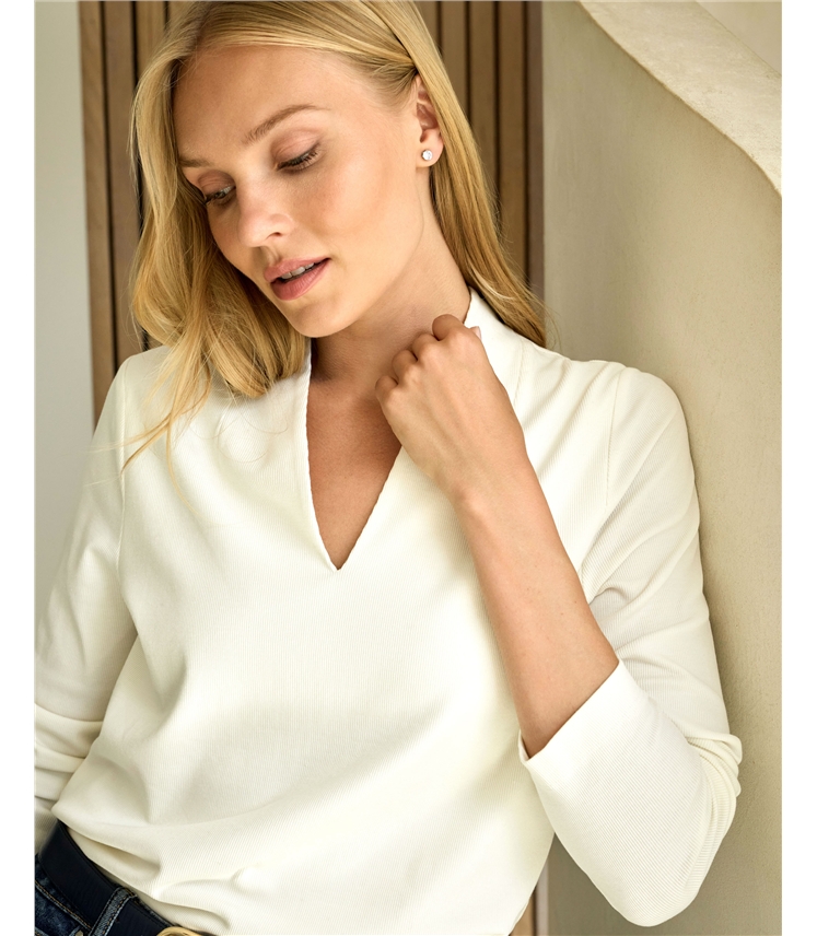 Fine Jersey Rib V Neck Top