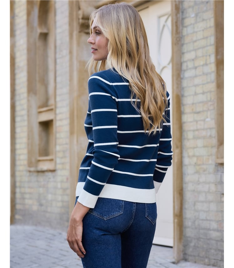Cotton Wool Striped Boat Neck Jumper