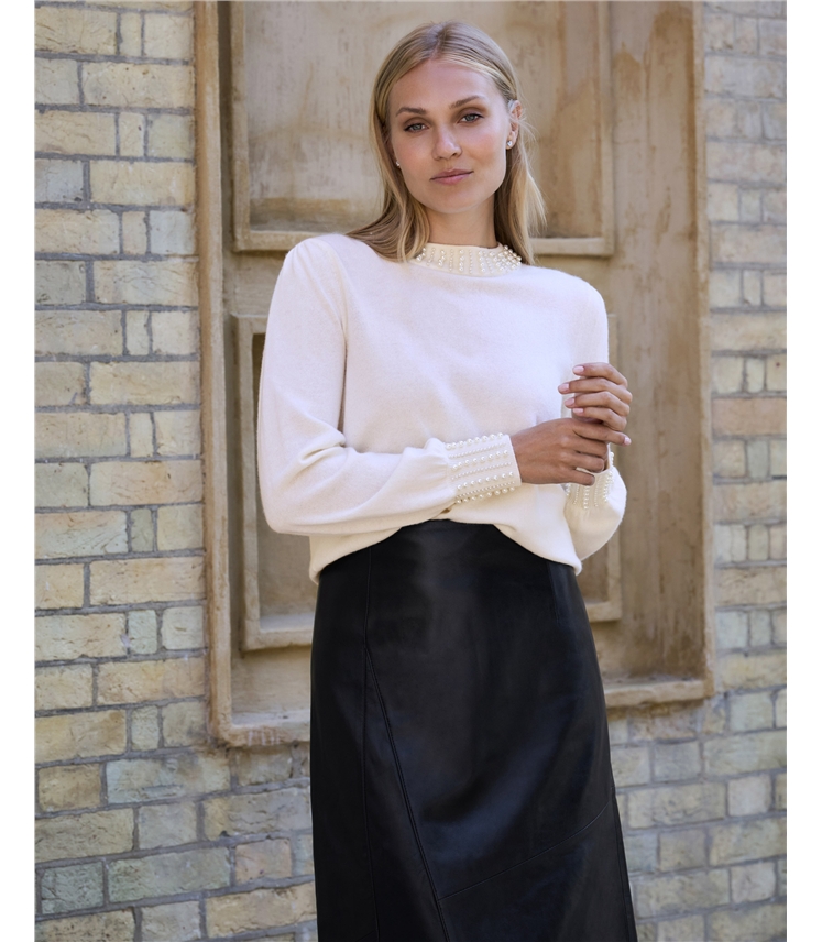 Wool Cashmere Pearl Trim Sweater