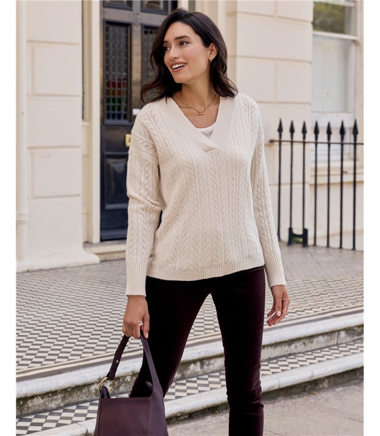 Cashmere V Neck Cable Sweater