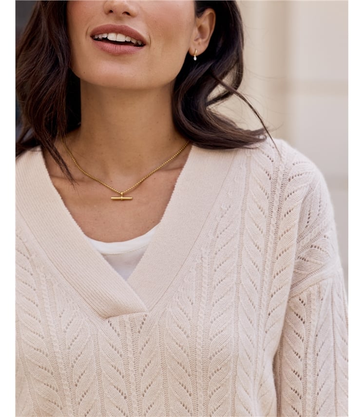 Cashmere V Neck Cable Sweater