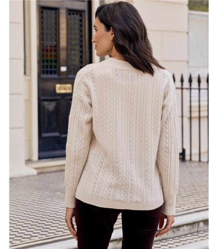 Cashmere V Neck Cable Sweater