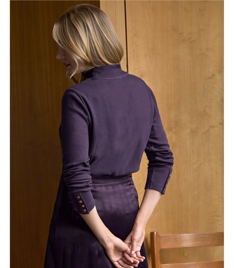 Jersey Button Cuff Turtle Neck