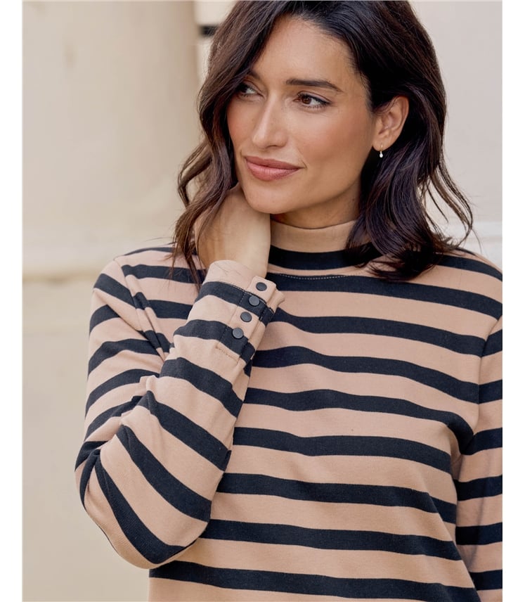 Jersey Button Cuff Turtle Neck
