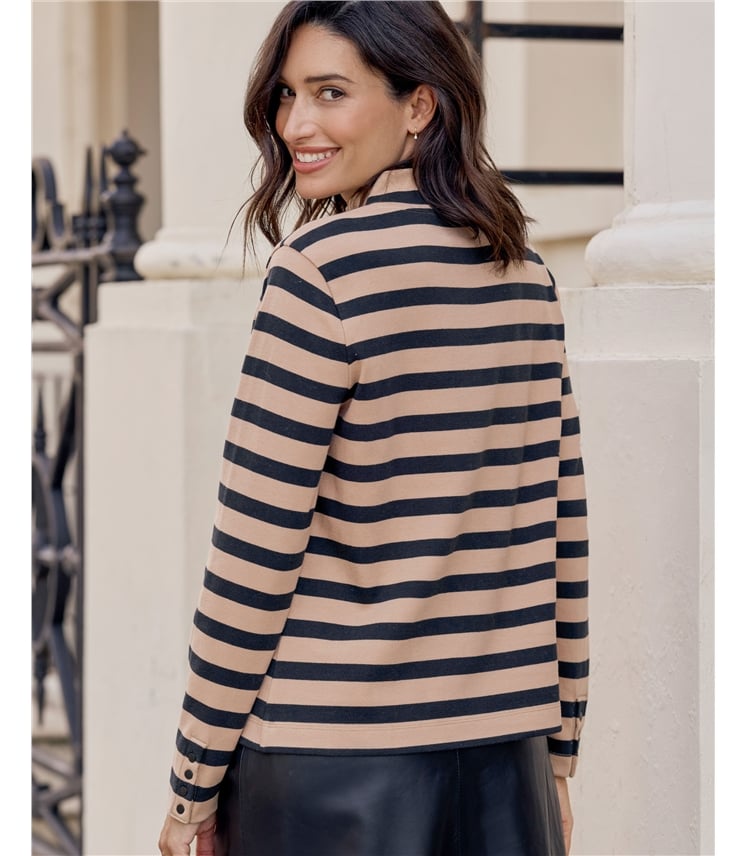 Jersey Button Cuff Turtle Neck