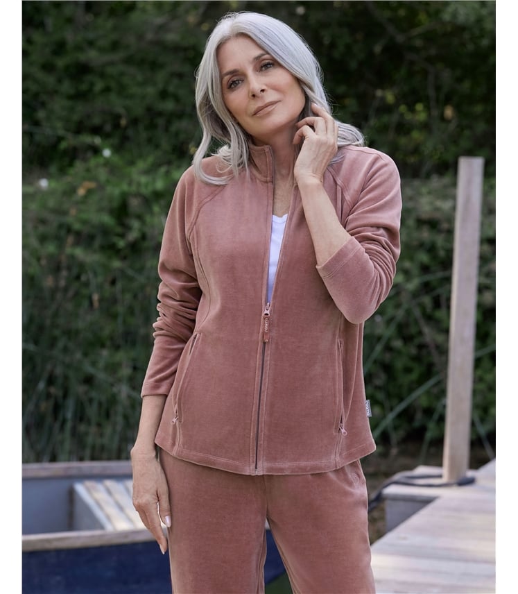 Fern Velour Zip Through Sweatshirt