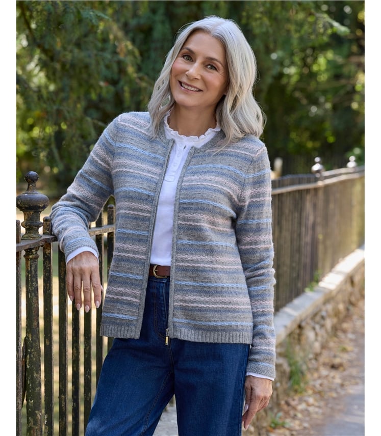 Zip Through Textured Cardigan