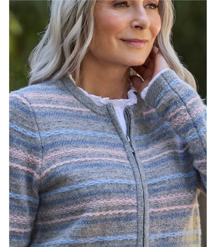 Zip Through Textured Cardigan