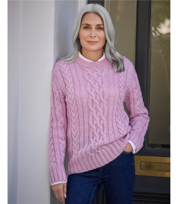 100% Pure Wool Aran Crew Neck Jumper