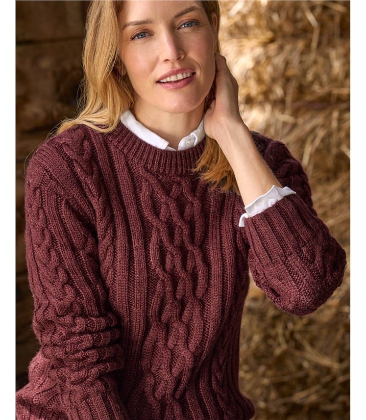 100% Pure Wool Aran Crew Neck Jumper