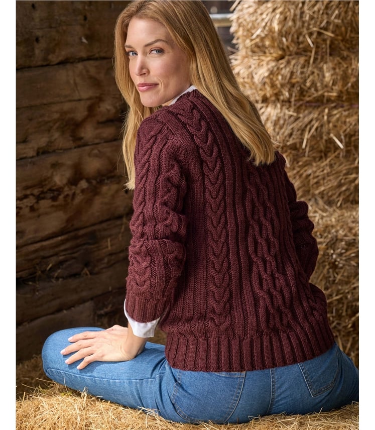100% Pure Wool Aran Crew Neck Jumper