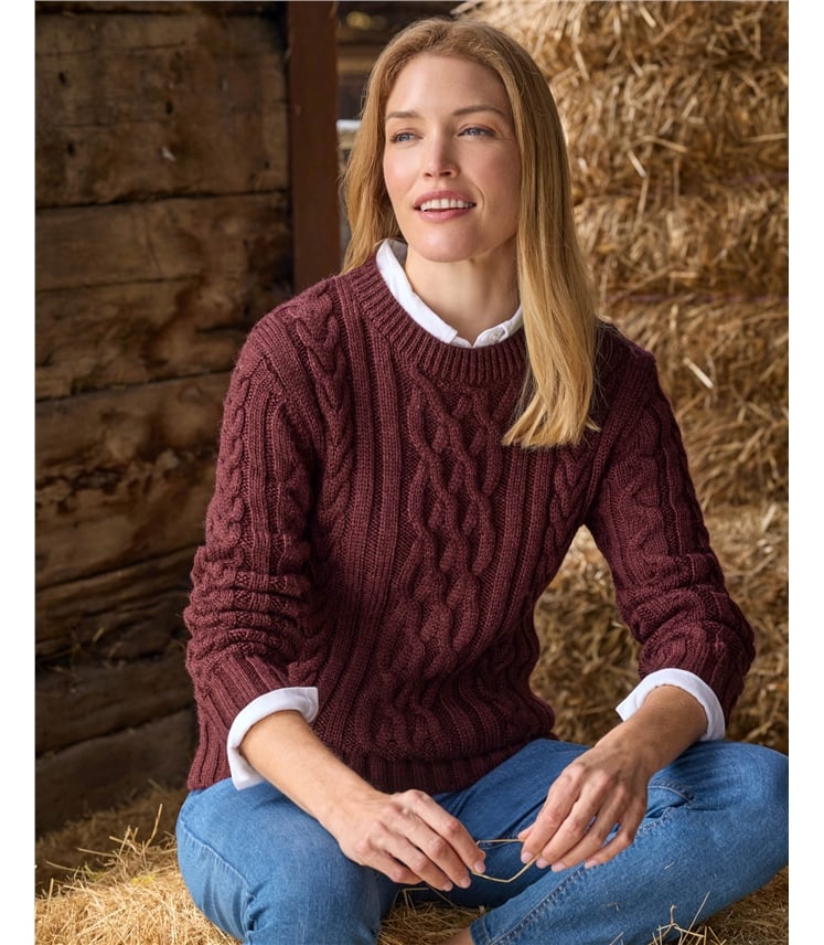 100% Pure Wool Aran Crew Neck Jumper