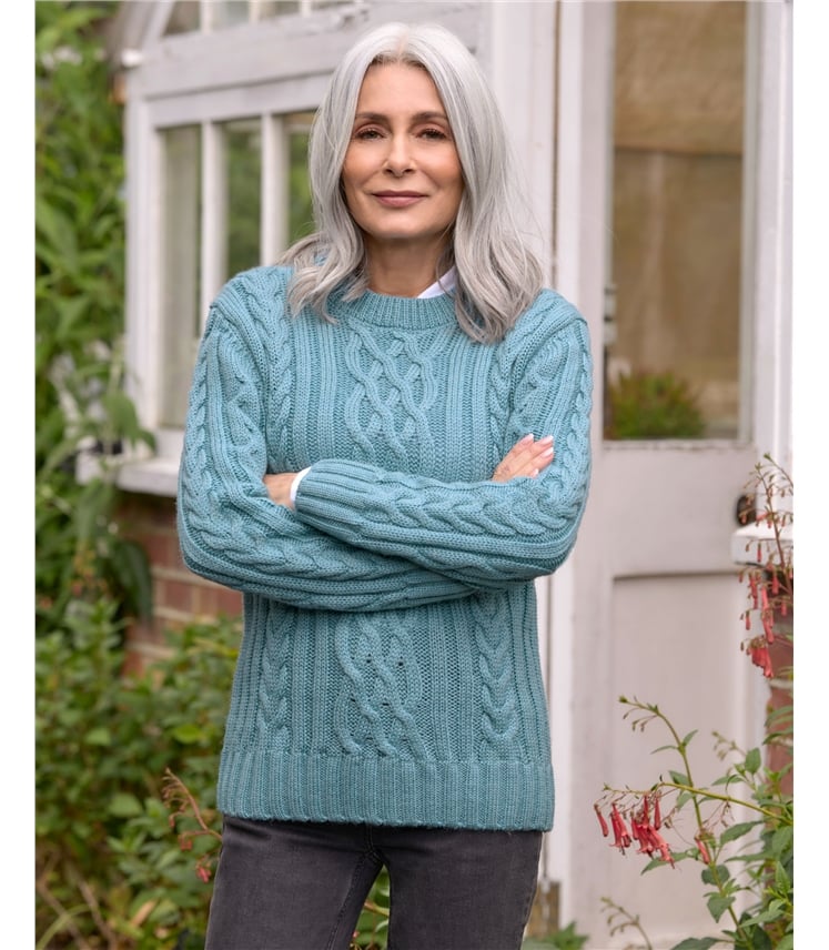 100% Pure Wool Aran Crew Neck Jumper