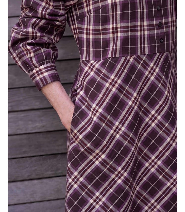 Frill Neck Cut About Check Dress