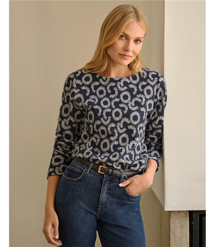 Jersey Jacquard Boat Neck Top
