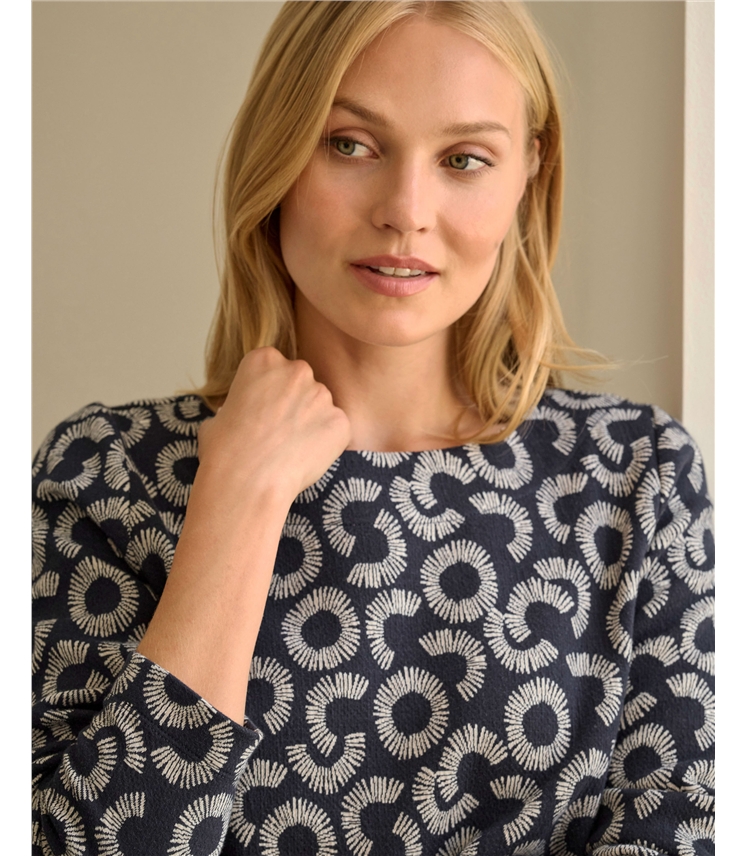 Jersey Jacquard Boat Neck Top