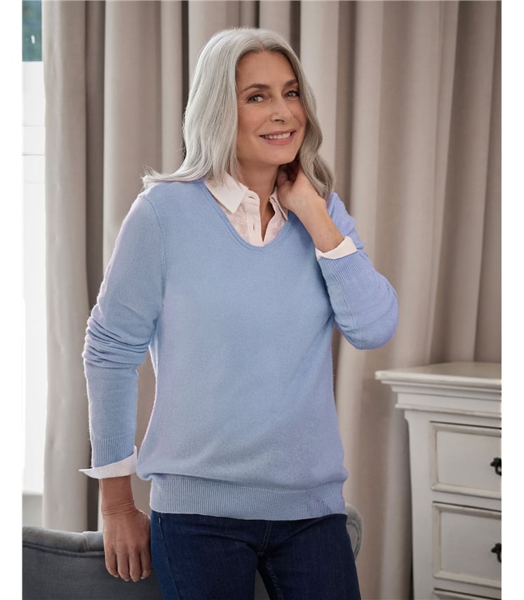 Cashmere & Merino V Neck Knitted Jumper