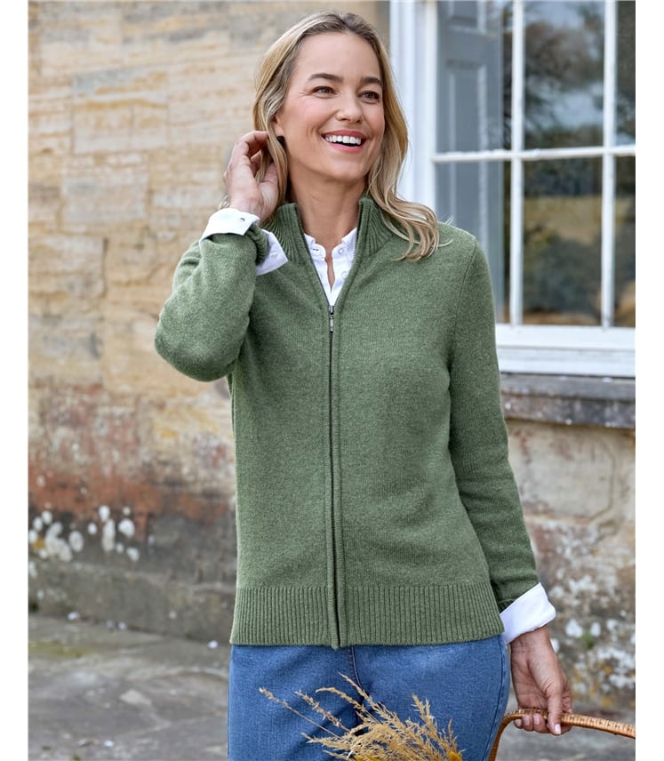 Lambswool Zip Thru Cardigan