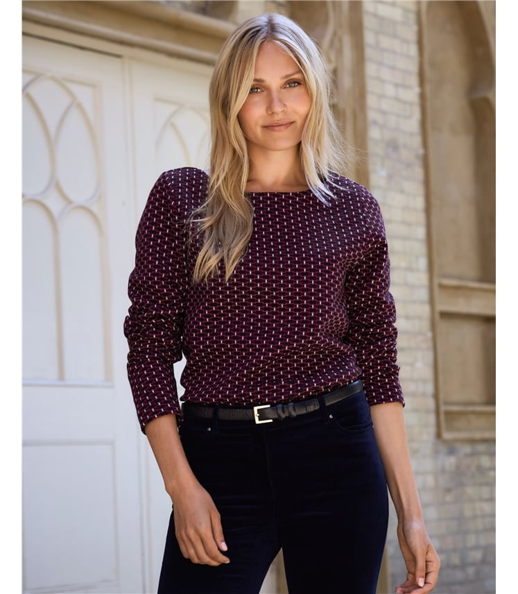 Jersey Jacquard Boat Neck Top