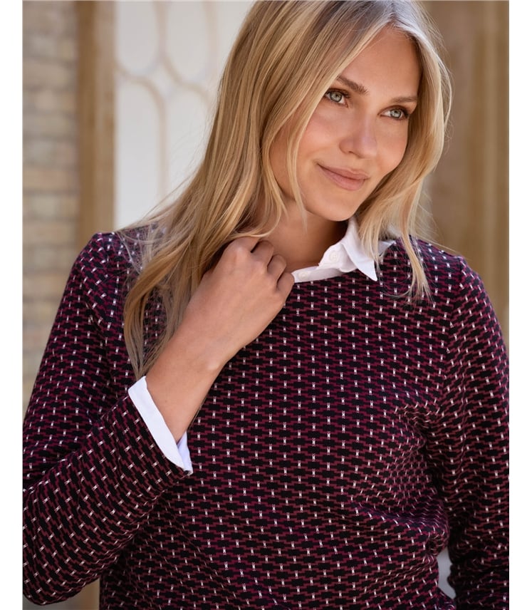 Jersey Jacquard Boat Neck Top