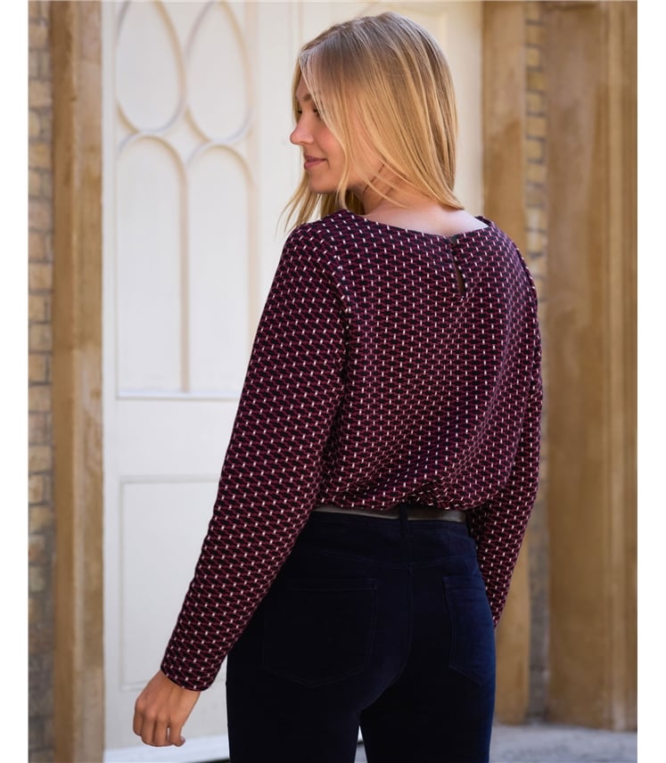 Jersey Jacquard Boat Neck Top