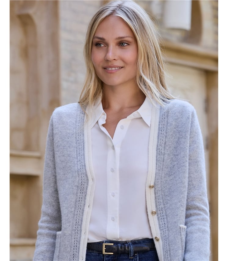 Wool Cashmere Tipped Cardigan