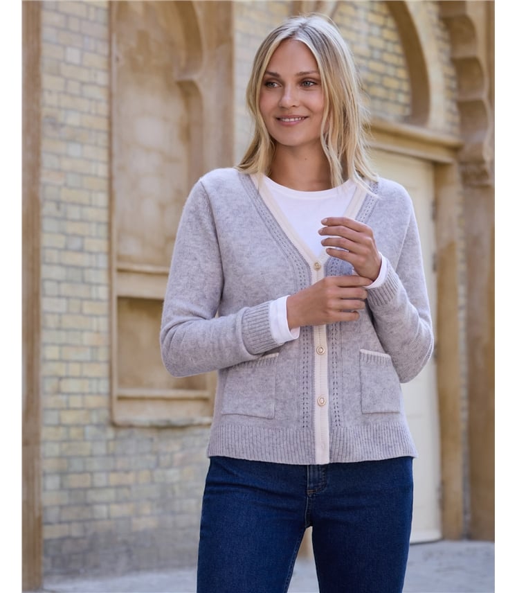 Wool Cashmere Tipped Cardigan