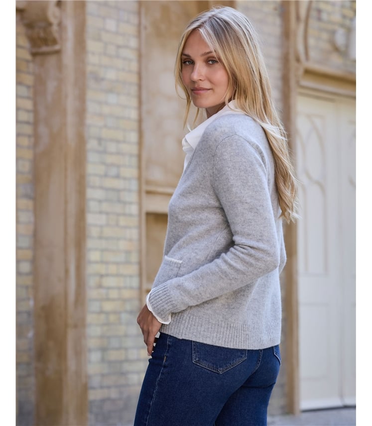 Wool Cashmere Tipped Cardigan