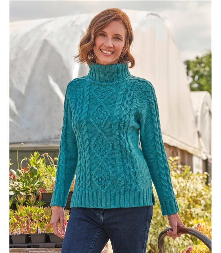 Pull irlandais à col roulé - Femme - Pure Laine