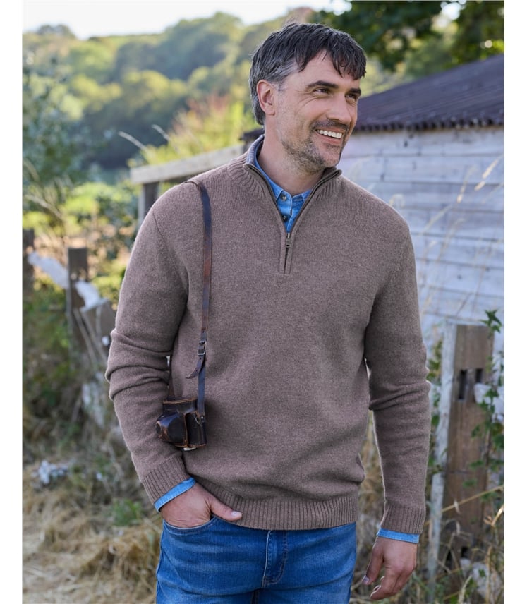 Mens Lambswool Zip Neck Jumper