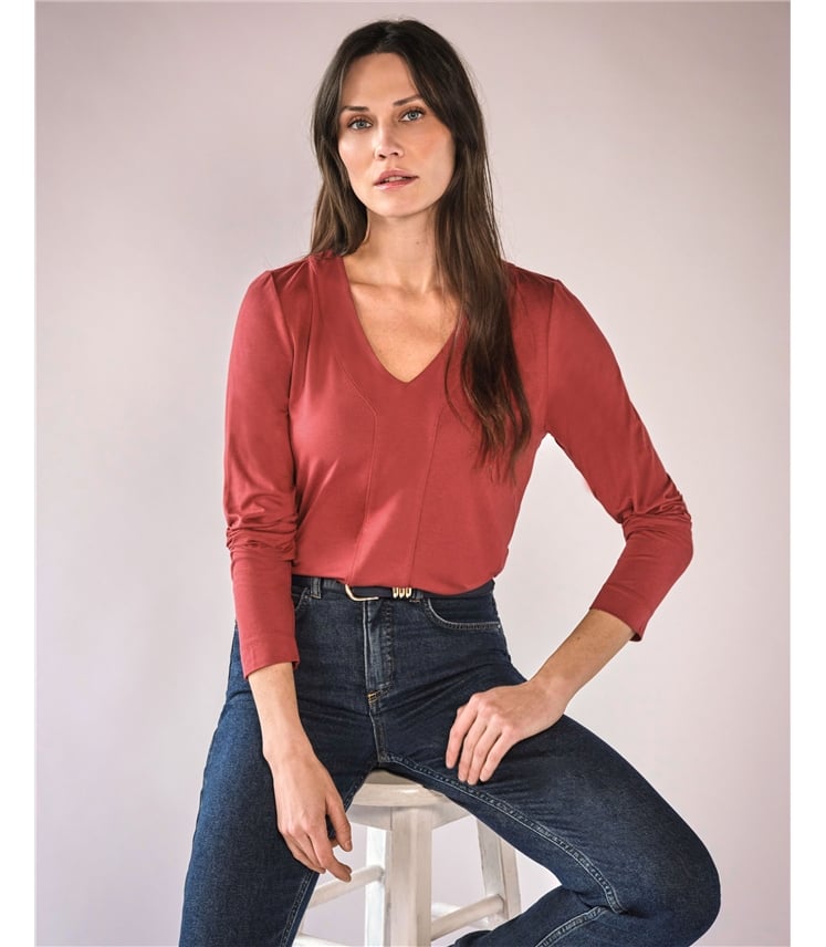 Super Soft Panel V Neck Jersey Top