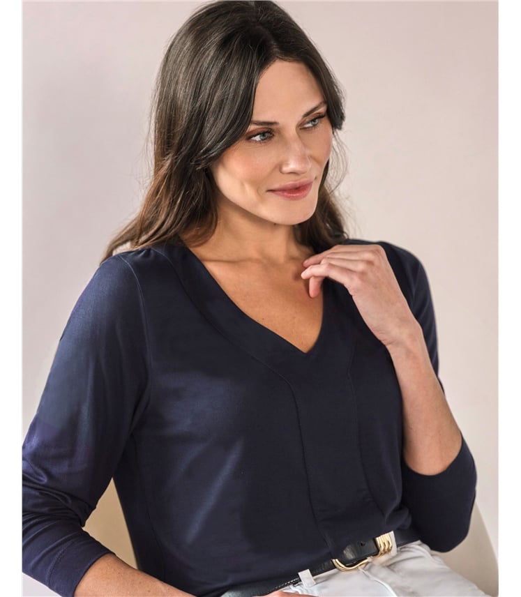 Super Soft Panel V Neck Jersey Top