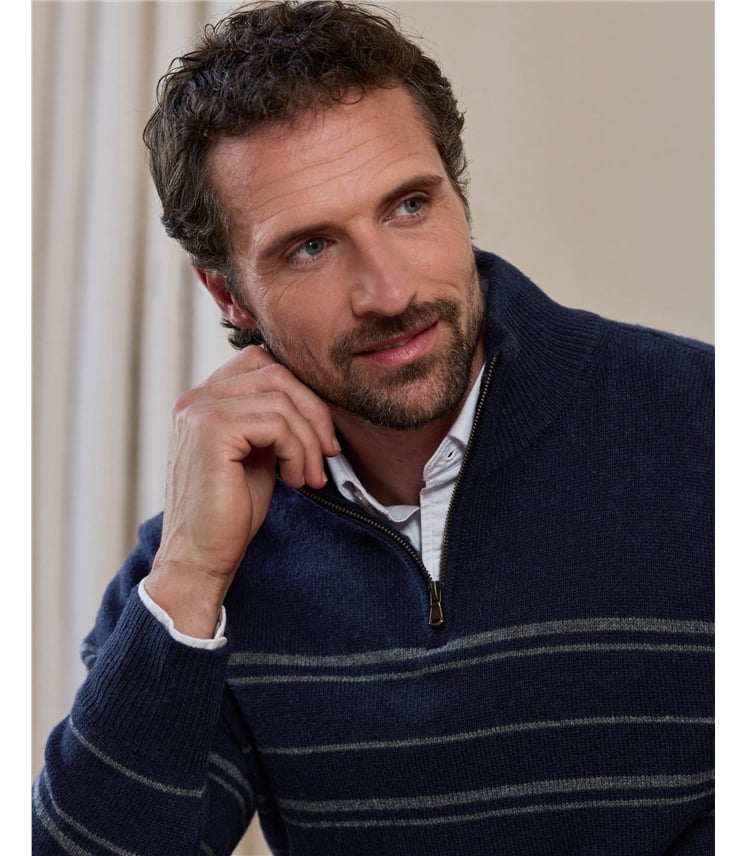 Wool Fine Stripe 1/2 Zip Sweater