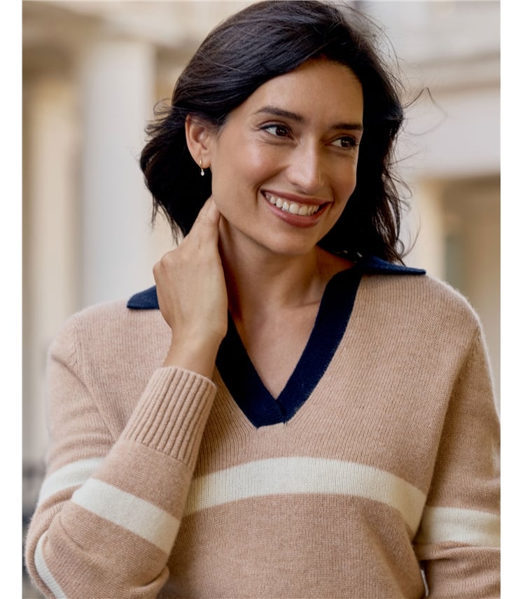Wool Cashmere Striped Collar Sweater