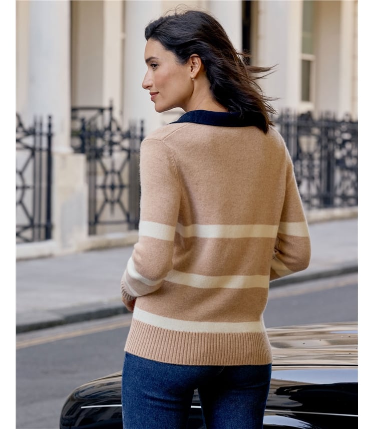 Wool Cashmere Striped Collar Sweater