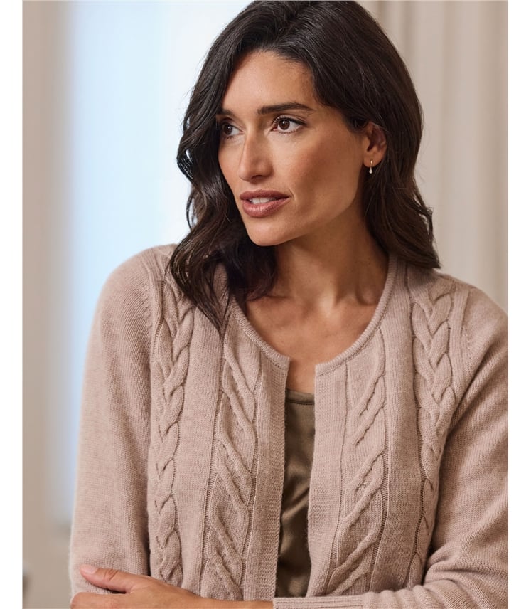 Wool Cashmere Mid Length Cable Cardigan