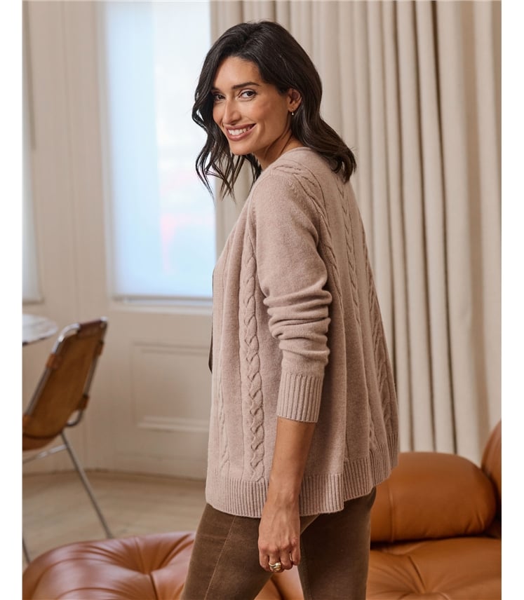Wool Cashmere Mid Length Cable Cardigan