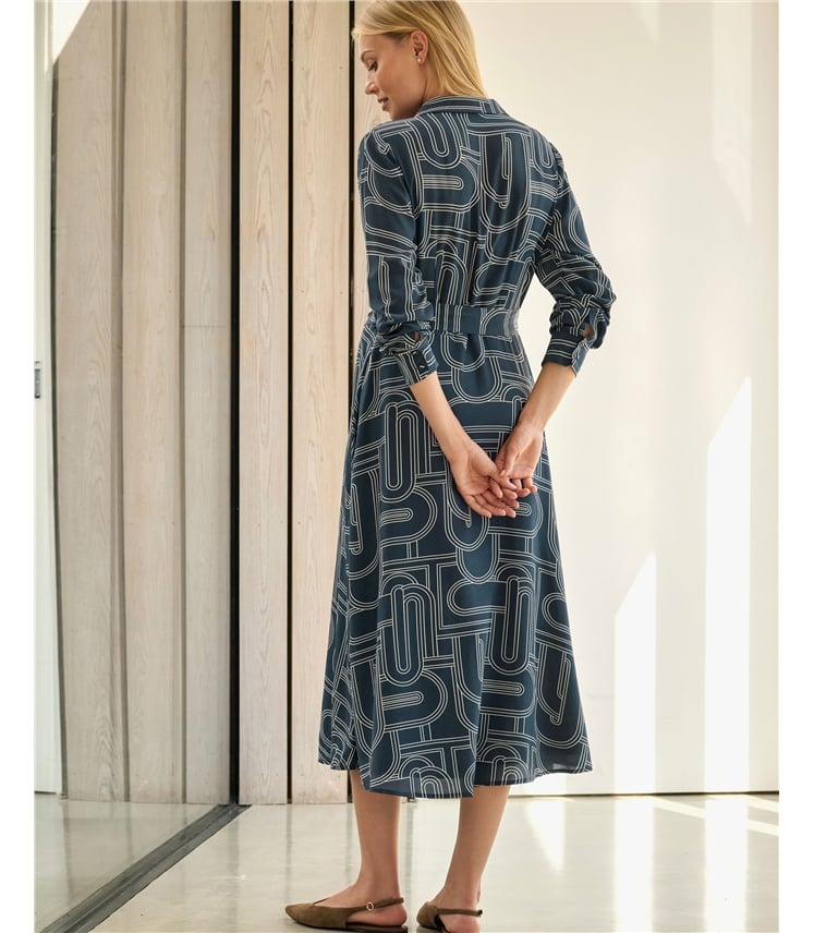 Linear Geo Silk Shirt Dress