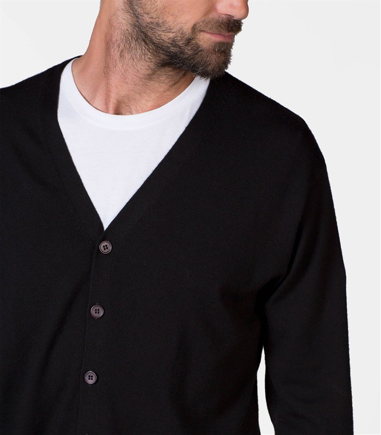 Black Mens Luxurious Merino V Neck Cardigan Woolovers Au