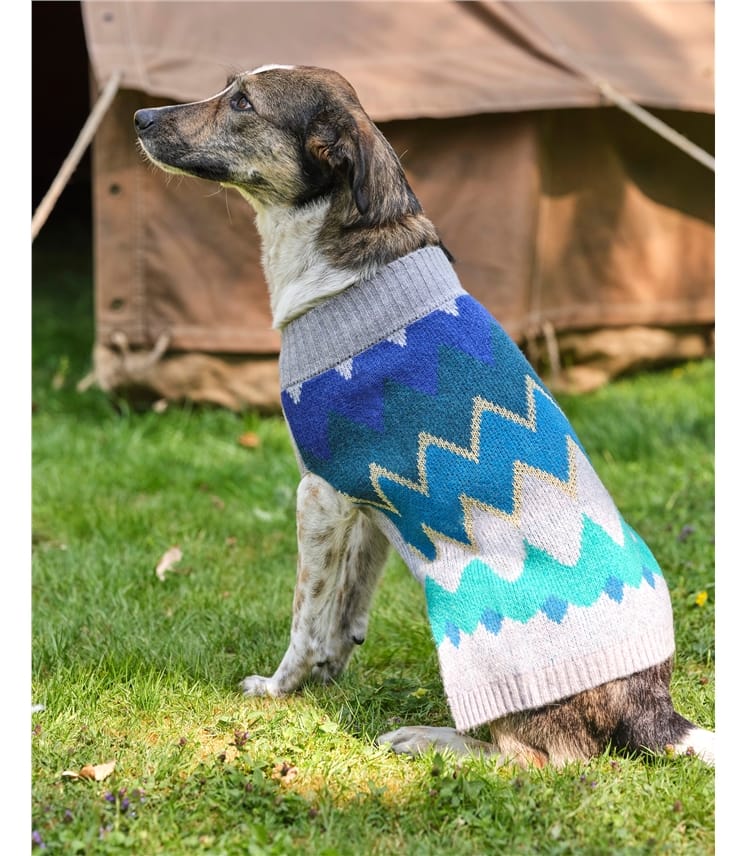 Blue Zig Zag Stripe, Lambswool Fairisle Knit Dog Sweater