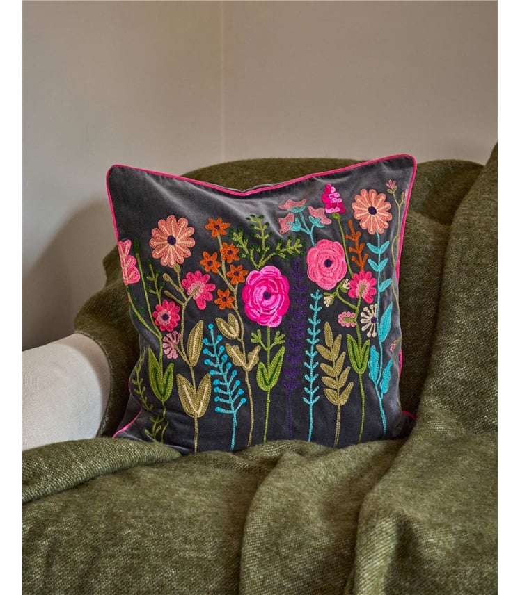 Floral Embroidered Square Cushion