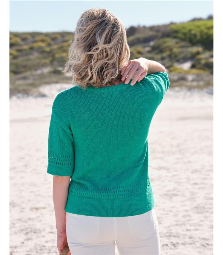 Top tricot à ourlet pointelle et poche - Femme - Coton mélangé